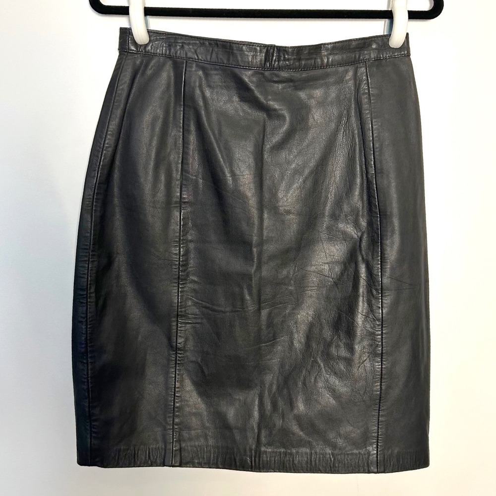 Vintage Genuine Leather Black Pencil Skirt 11/12 Goth Whimsigoth,‎ Punk, Staple
